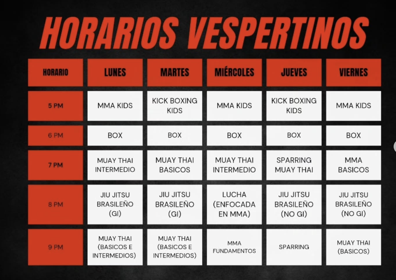 Horarios Vespertinos
